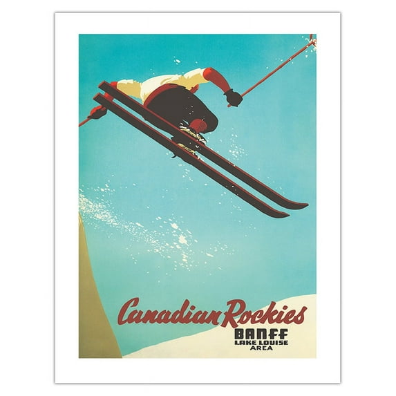 Banff Canada - Lake Louise - Ski the Canadian Rockies - Canadian Pacific - Vintage Railroad Travel Poster by John Vickery c.1938 - Bamboo Fine Art 290gsm Paper (Unframed) 17x22in