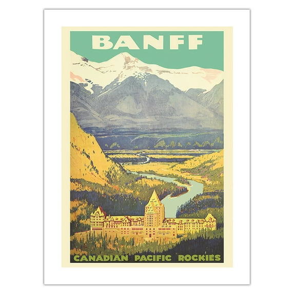 Banff Canada - Rockies - Canadian Pacific Railway - Vintage Railroad Travel Poster c.1925 - Bamboo Fine Art 290gsm Paper Print (Unframed) 24x32in