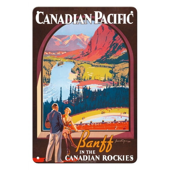 Banff in the Canadian Rockies - Lake Louise - Canadian Pacific Railway Co. - Vintage Travel Poster by James Crockart c.1936 - 8 x 12 inch Vintage Metal Tin Sign