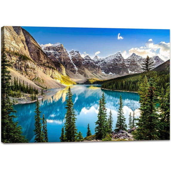 Banff Canvas Art Prints Moraine Lake Wall Art Colorado Mountain Artwork Pictures Modern National Park Scenery Poster Stretched and Framed for Living Room Decor 12x16inch