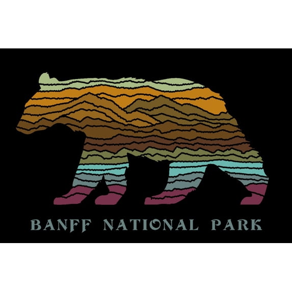 Banff National Park, Canada, Black Bear, Abstract Mountain Scene (16x24 Giclee Gallery Art Print, Vivid Textured Wall Decor)
