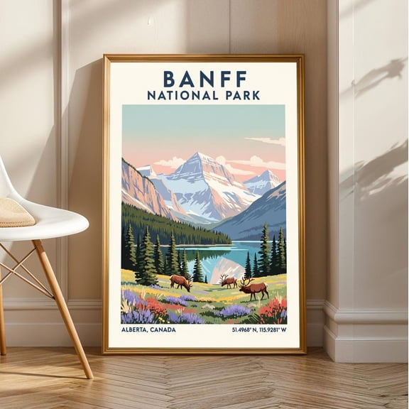 Banff National Park Vintage Travel Poster: Alberta Landscape Art, Unframed Canvas Size 8x12