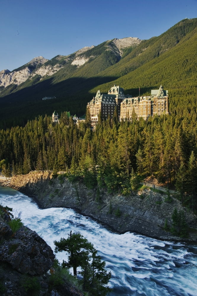 Banff Springs Hotel And Bow Falls From Surprise Point Banff National Park Alberta Canvas Art - Darwin Wiggett Design Pics (22 x 34)