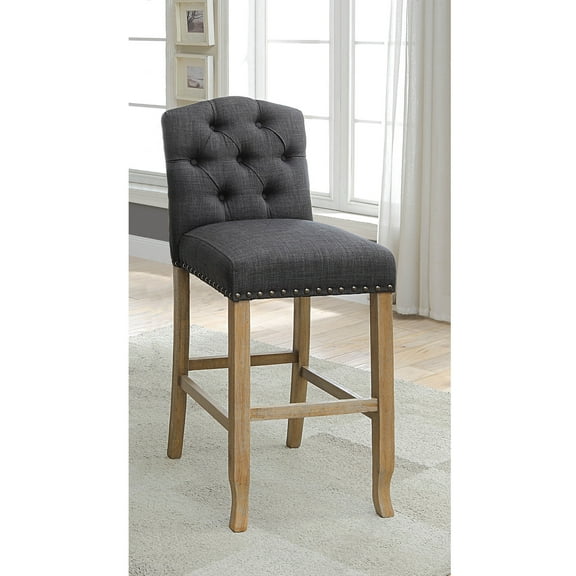 Banff Tufted Fabric Bar Stools, Set of 2, Dark Gray