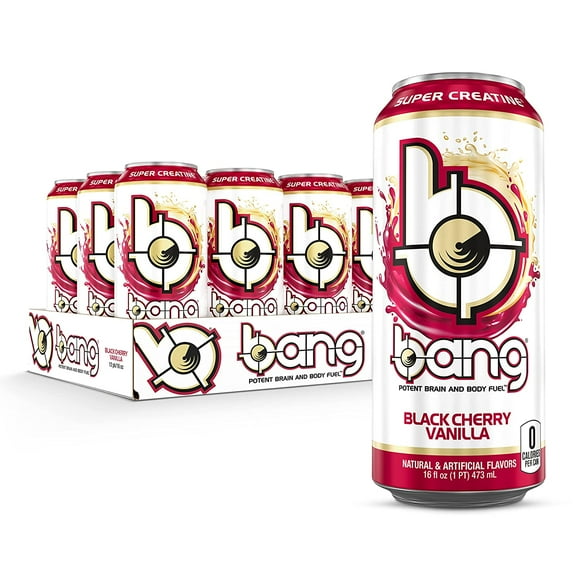 Bang Black Cherry Vanilla Energy Drink, 0 Calories, Sugar Free with Super Creatine, 16 Fl Oz (Pack of 12)