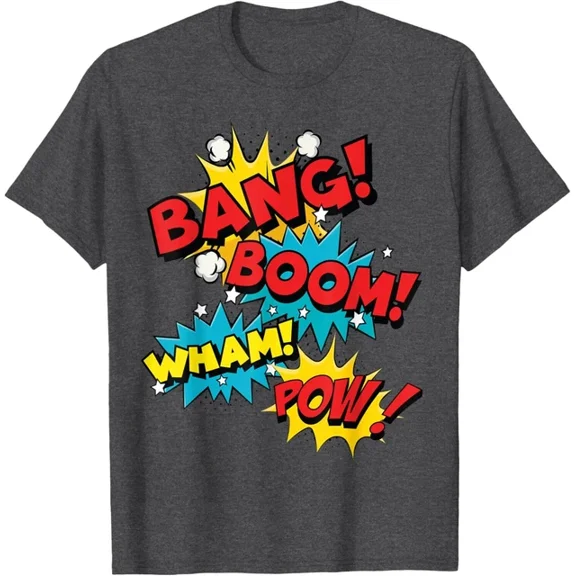 Bang Boom Pow Wham Comic Bubbles Grey T-Shirt, Unisex T-Shirt
