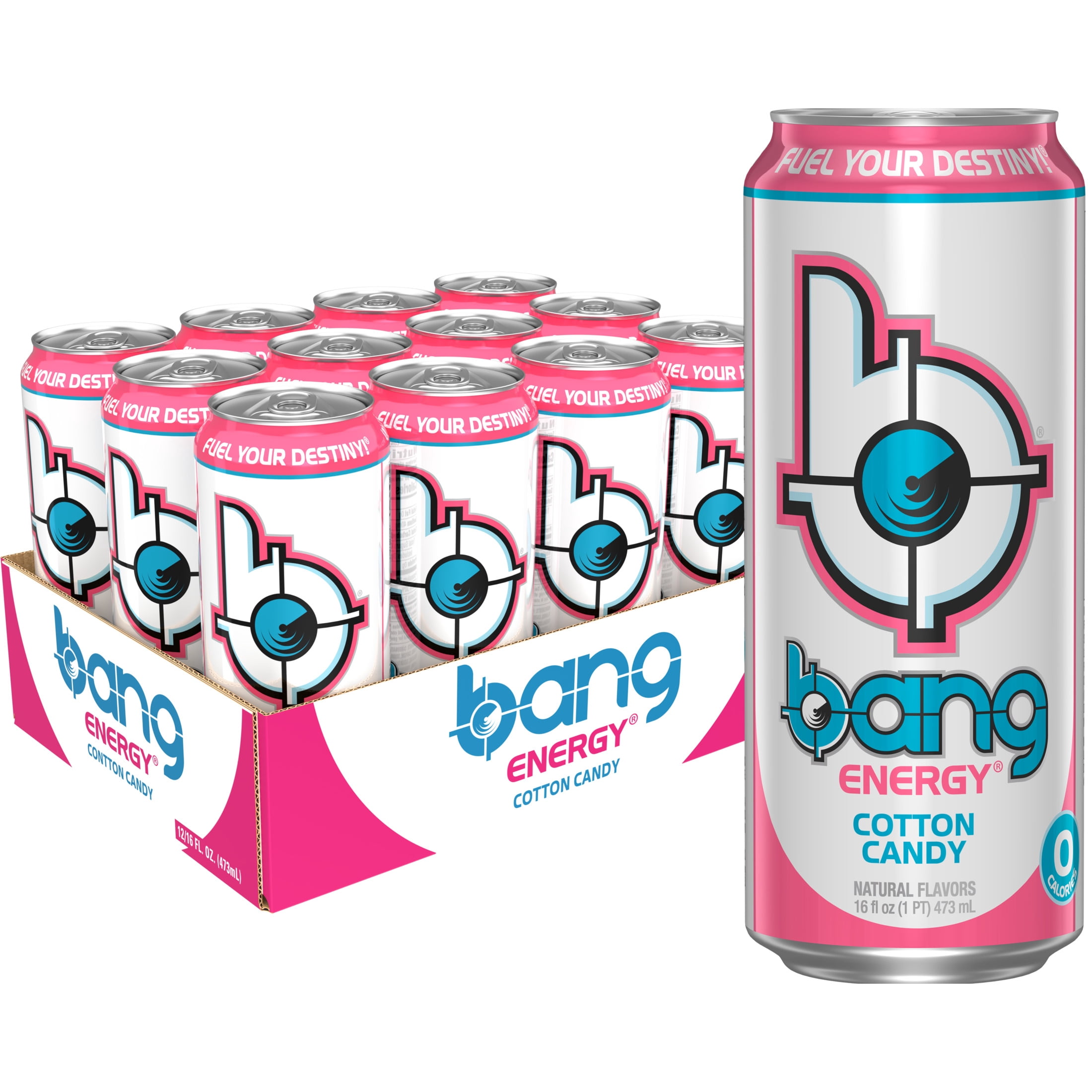 Bang Energy Cotton Candy Energy Drink, Zero Sugar, 12-Pack, 16 Oz Cans