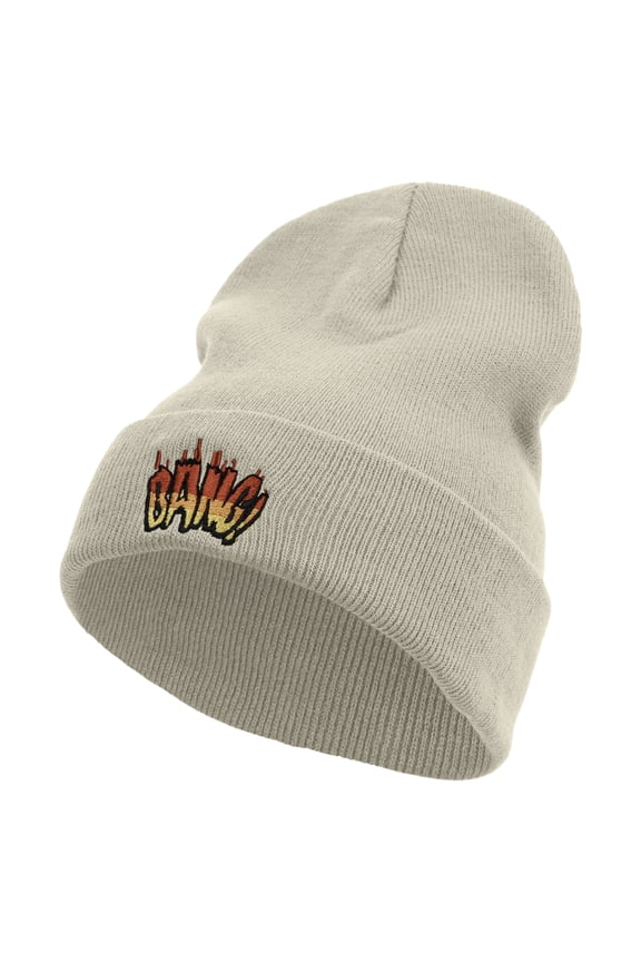 Bang Embroidered 12 Inch Long Knitted Beanie - Birch OSFM