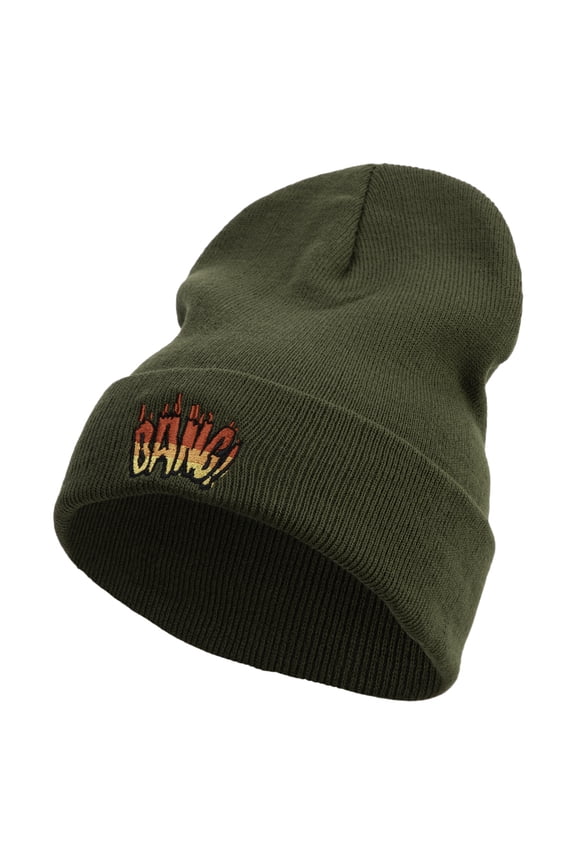 Bang Embroidered 12 Inch Long Knitted Beanie - Olive OSFM