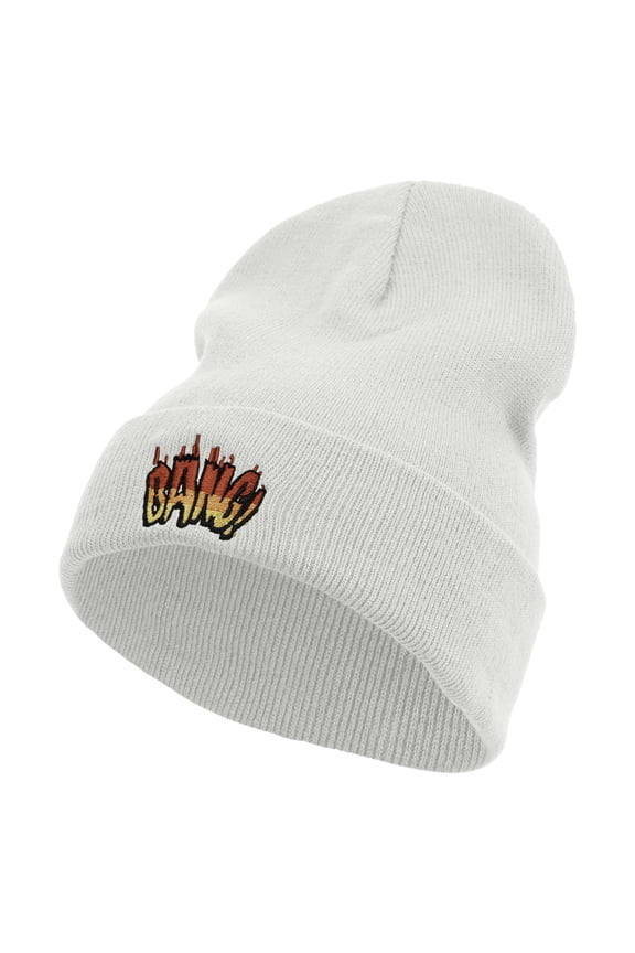 Bang Embroidered 12 Inch Long Knitted Beanie - White OSFM