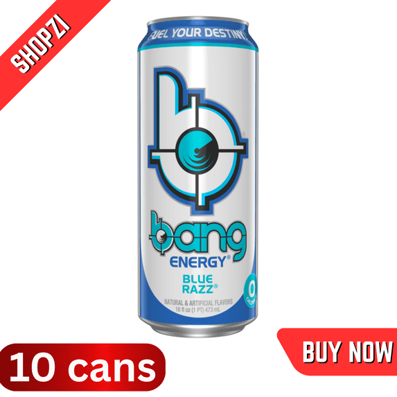 Bang Energy Blue Razz, 10 Pack (16 fl oz Cans), Sugar‑Free Performance Energy Drink