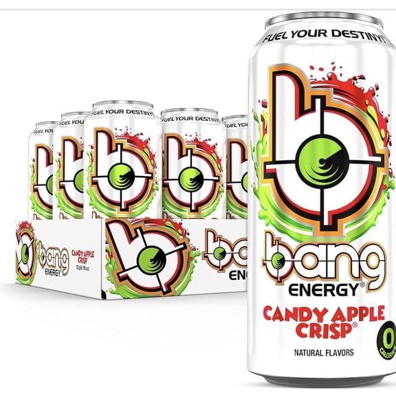 Bang Energy Candy Apple Crisp Energy Drink, 12 fl oz Cans, 12-Pack Zero Sugar, Essential Amino Acids