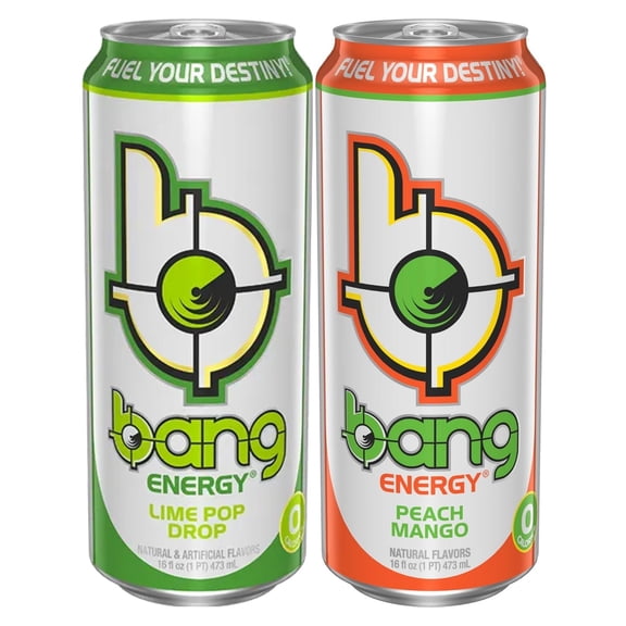 Bang Energy Drink, Lime Pop Drop & Peach Mango, 12-Count, 16 fl oz Cans 6 of Each