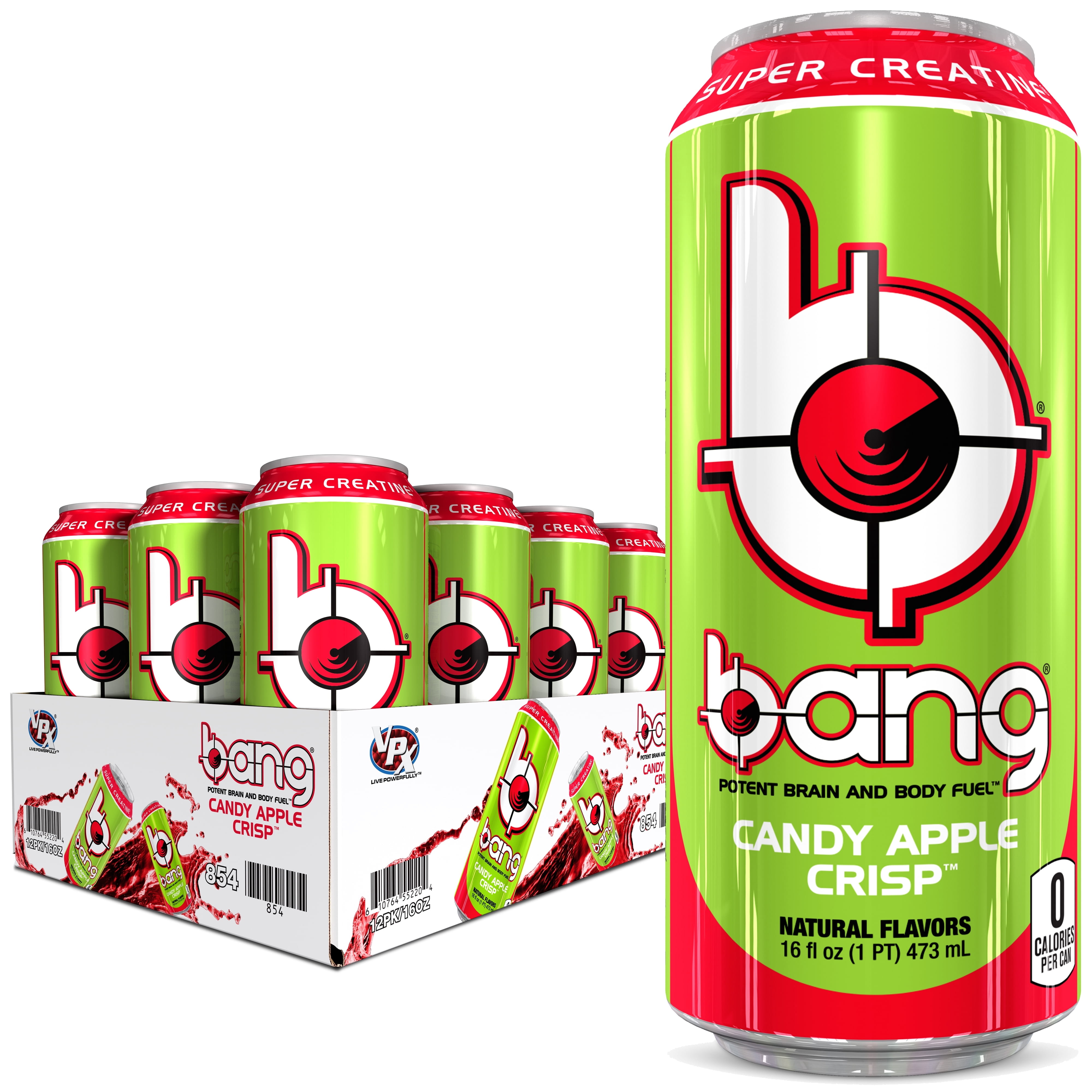 Bang Energy Drink with CoQ10 Creatine Candy Apple Crisp (12 Drinks, 16 fl oz. Each)