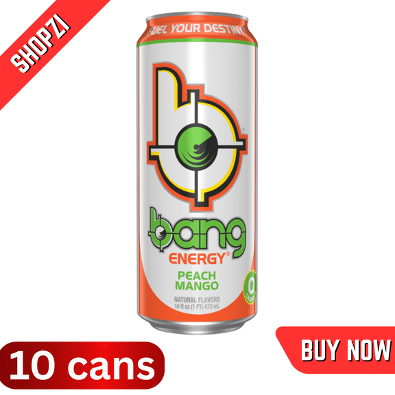 Bang Energy Peach Mango, 10 Pack (16 fl oz Cans), SugarFree Performance Energy Drink