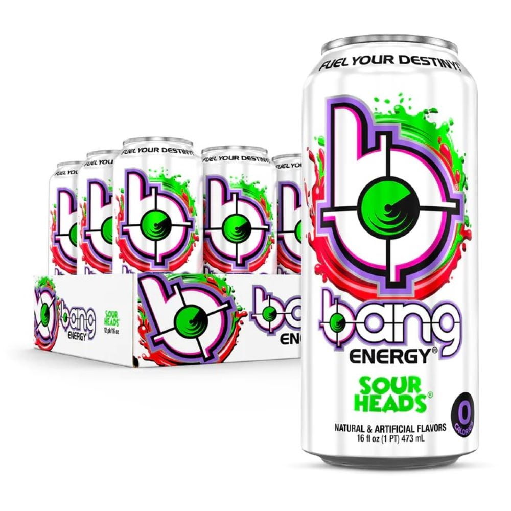 Bang Sour Heads Energy Drink, 16 oz, 12 Pack Cans