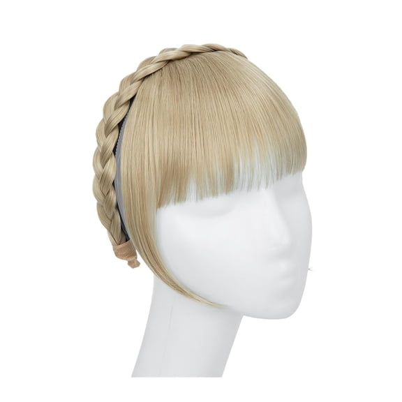 Bang Wig, Synthetic Headband Bangs Extension Fake Hair Blunt Fringe with Long Sides for Women Natural False Black Brown Blonde Bang,Wigs with Bangs(24-613)
