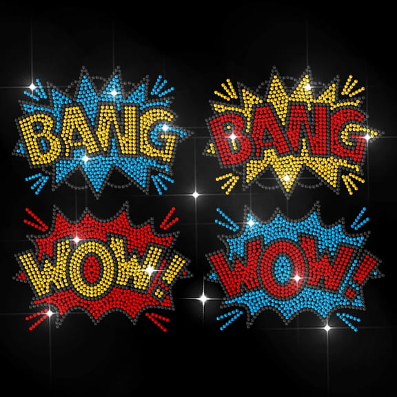 Bang Wow Rhinestone Iron on Decal Anime Text Hotfix Transfer Sticker Comic Graffiti Heat Transfer Patch Shining Clothing Repair Applique