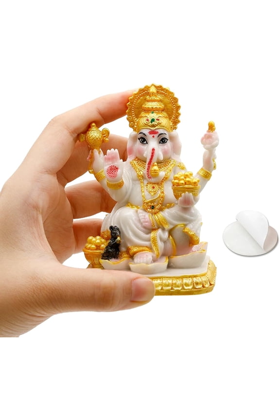 Ganesha Statue for Car Dashboard - 4.1H Polystone Marble Color Lord Ganesha Idol for Vehicle Decor Ideal Birthday Diwali Wedding Gift for Indian Friends Man Woman