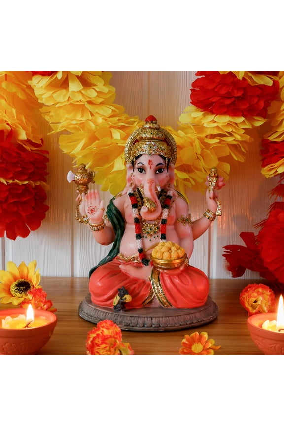 Hindu God Ganesha Blessing Statue - 8.4H Polystone Indian Murti Ganesh Idol Ganapati Gift for Indian Birthday Diwali Housewarming Home Temple Mandir Altar Pooja Item