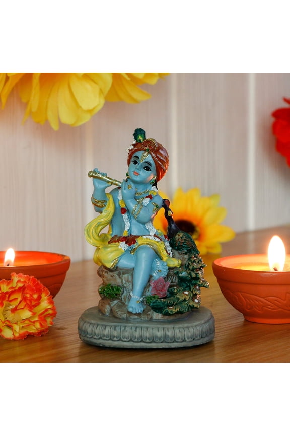 Indian Lord Krishna Idol Statue - 4.3" H Hindu God Krishna Diwali Gifts for India Friend Small Krishna Home Temple Mandir Pooja Murti Item Altar Meditation Yoga Room Spiritual Decor