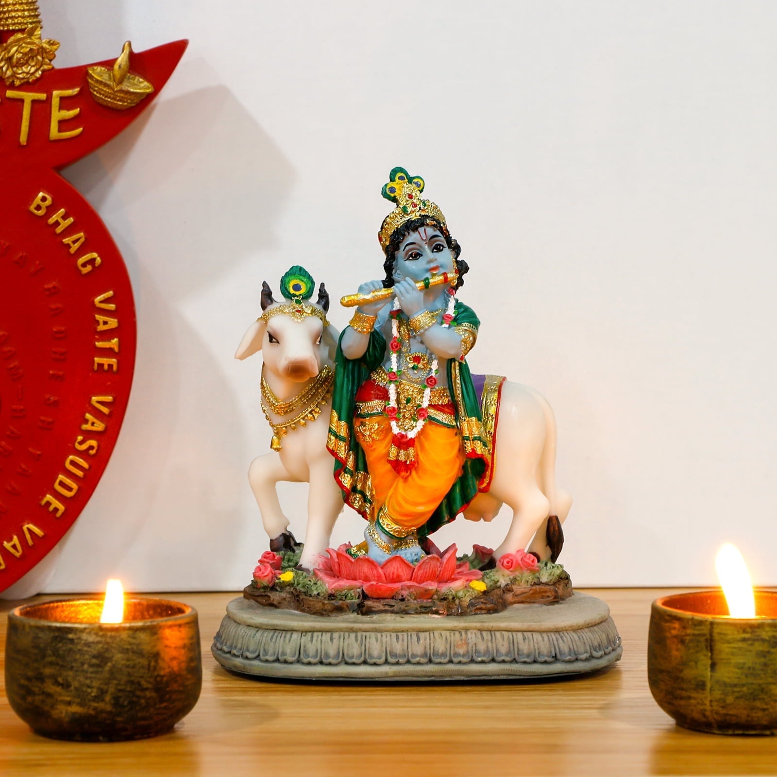 BangBangDa Indian Lord Krishna Idol Statue 5.7" H Hindu God Krishna Murit for Home Temple Puja Diwali Gift for Indian Man Woman Friend Mandir Altar Pooja Item Meditation Yoga Room Spiritual Decor