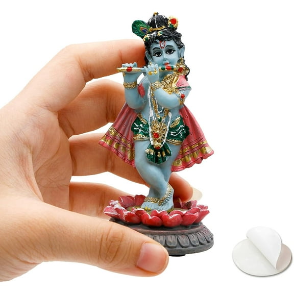 BangBangDa Krishna Statue for Car Dashboard - 3.9H Polystone Hindu God Krishna for Vehicle Decor Birthday Gifts for Indian Friend Wedding Diwali Murti President Temple Mandir Altar Pooja Item