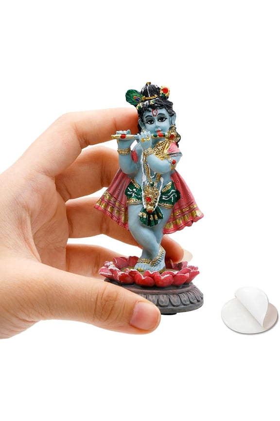 Krishna Statue for Car Dashboard - 3.9H Polystone Hindu God Krishna for Vehicle Decor Birthday Gifts for Indian Friend Wedding Diwali Murti President Temple Mandir Altar Pooja Item