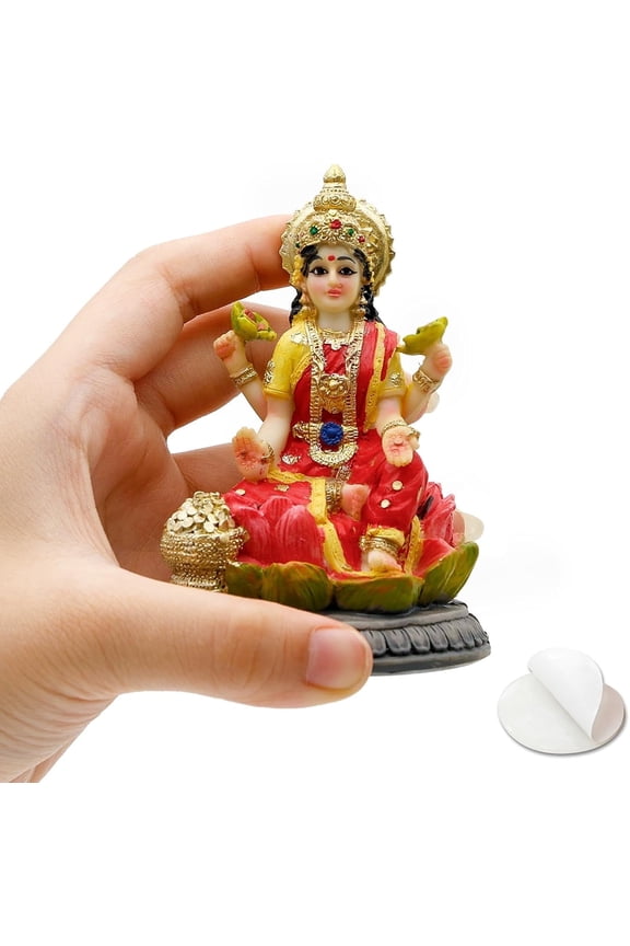 Lakshimi for Car Dashboard - Birthday Gifts for Indian 3.9" High Multi-Color Hindu Goddess Lord Lakshimi Idol Statue - Hand Painted Polystone Laxmi Figurine for Car Decor