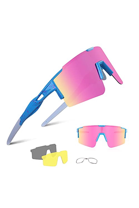 BangLong Cycling Sunglasses Polarized Sports Glasses for Men Women with 3 Interchangeable Lenses for Running Baseball Glasses