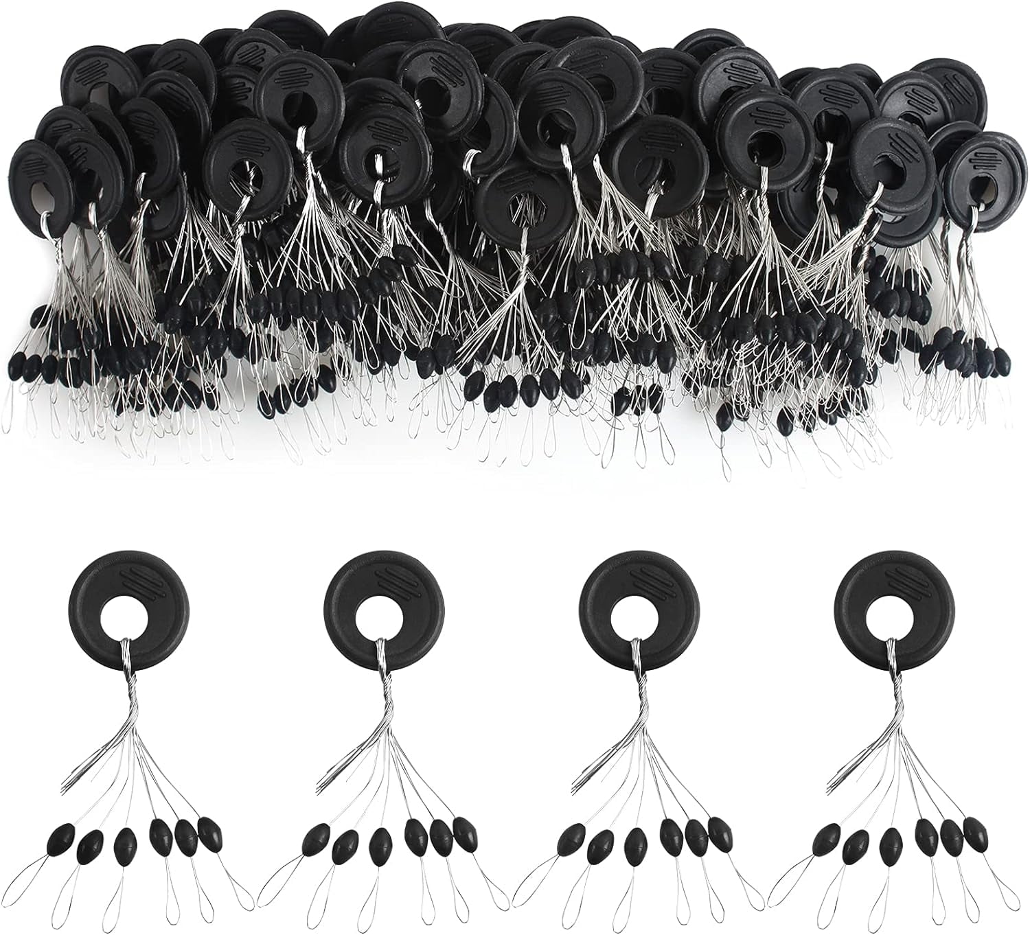 Vipmoon 100 Pcs Fishing Rubber Bobber Beads Stopper 6 In 1 Float Sinker