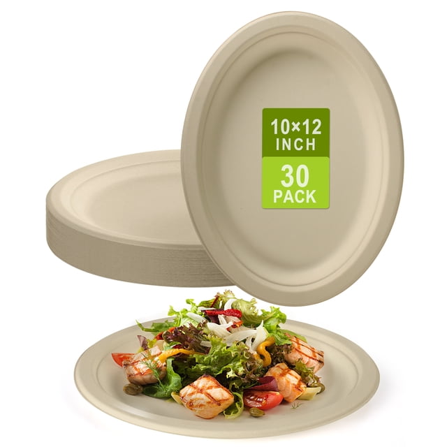 BangShou 12 in Oval Paper Plates Disposable Heavy Duty Plates for
