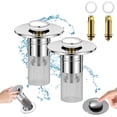 thumbnail image 1 of BangShou 2 Pack Universal Bathroom Sink Stopper for 1.1"-1.3" Drain Hole, Stainless Steel Pop up Kitchen Drain Stopper with Hair Catcher, 1 of 8