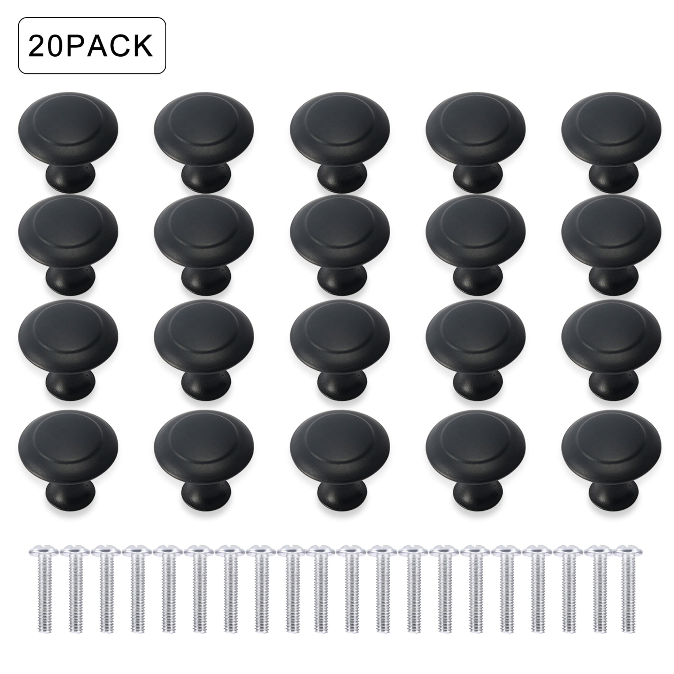 BangShou 20 Pcs Kitchen Cabinet Knobs, 1.17 inch Stainless Steel Hardware Pulls, Black