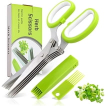 BangShou Herb Scissors Set, Stainless Steel 5 Blade Kitchen Scissors with Safety Cover and Cleaning Comb Kitchen Cutting Gadgets Green