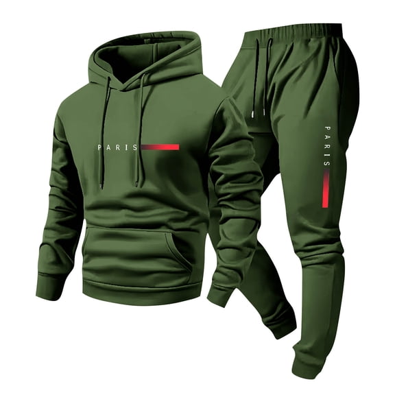BangWanChi 2 Piece Sets for Men Casual Pullover Hooded Sports Print Long Sleeve Trousers Mens Two-Piece Elastic Waist Tracksuit
