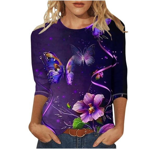 BangWanChi 3/4 Length Sleeve Womens Tops Alzheimer's Women's Fashion Tees Casual Crewneck 3/4 Sleeve Loose T Shirt Ladies Tops Blouses Shirts