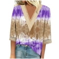 thumbnail image 1 of BangWanChi 3/4 Length Sleeve Womens Tops Fashion Women's Summer V-Neck 3/4 Sleeve Lace Print Casual T-shirt Blouse, 1 of 4
