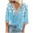 thumbnail image 1 of BangWanChi 3/4 Length Sleeve Womens Tops Fashion Women's Summer V-Neck 3/4 Sleeve Lace Print Casual T-shirt Blouse, 1 of 5