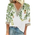 thumbnail image 1 of BangWanChi 3/4 Length Sleeve Womens Tops Fashion Women's Summer V-Neck 3/4 Sleeve Lace Splicing Print Casual T-shirt Blouse, 1 of 5