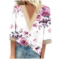 thumbnail image 1 of BangWanChi 3/4 Length Sleeve Womens Tops Plus Size Fashion Women's Summer V-Neck 3/4 Sleeve Lace Print Casual T-Shirt Blouse, 1 of 4