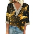 thumbnail image 1 of BangWanChi 3/4 Length Sleeve Womens Tops Plus Size Tunic Fashion Women's Summer V-Neck 3/4 Sleeve Lace Splicing Print Casual T-Shirt Blouse, 1 of 5