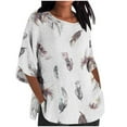 thumbnail image 1 of BangWanChi 3/4 Length Sleeve Womens Tops Plus Size Tunic Women's Ladies Fashion Casual Cropped 3/4 Sleeve Printing Cotton Loose Shirt Blouse Top, 1 of 5