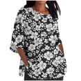 thumbnail image 1 of BangWanChi 3/4 Length Sleeve Womens Tops Plus Size Tunic Women's Ladies Fashion Casual Cropped 3/4 Sleeve Printing Cotton Loose Shirt Blouse Top, 1 of 5