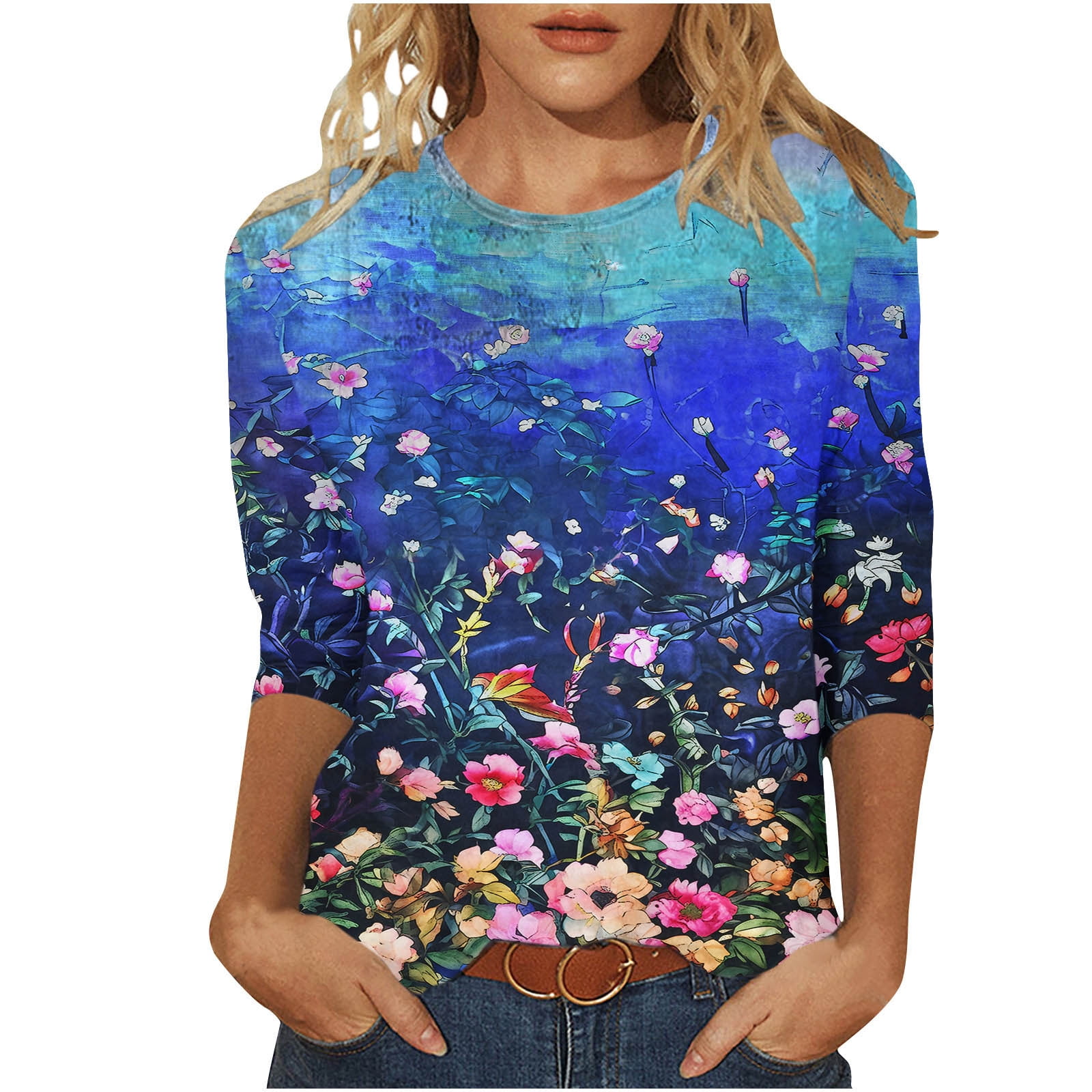 Printed 3/4 Sleeve Top main image 1