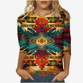 thumbnail image 1 of BangWanChi 3/4 Length Sleeve Womens Tops Plus Size Women's Fashion Vintage Printed T-Shirt 3/4 Sleeves Blouse Round Neck Casual Tops, 1 of 5