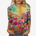thumbnail image 1 of BangWanChi 3/4 Length Sleeve Womens Tops Plus Size Women's Fashion Vintage Printed T-Shirt 3/4 Sleeves Blouse Round Neck Casual Tops, 1 of 5