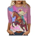 thumbnail image 1 of BangWanChi 3/4 Length Sleeve Womens Tops Women 3/4Sleeves Casual Shirts Pullover Loose Tunic Tops Print Blouse, 1 of 5