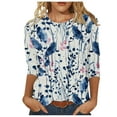 thumbnail image 1 of BangWanChi 3/4 Length Sleeve Womens Tops Women 3/4Sleeves Casual Shirts Pullover Loose Tunic Tops Print Blouse, 1 of 5