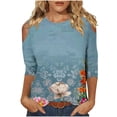 thumbnail image 1 of BangWanChi 3/4 Length Sleeve Womens Tops Women's Fashion Printed T-Shirt 3/4 Sleeves Blouse Round Neck Casual Tops, 1 of 5